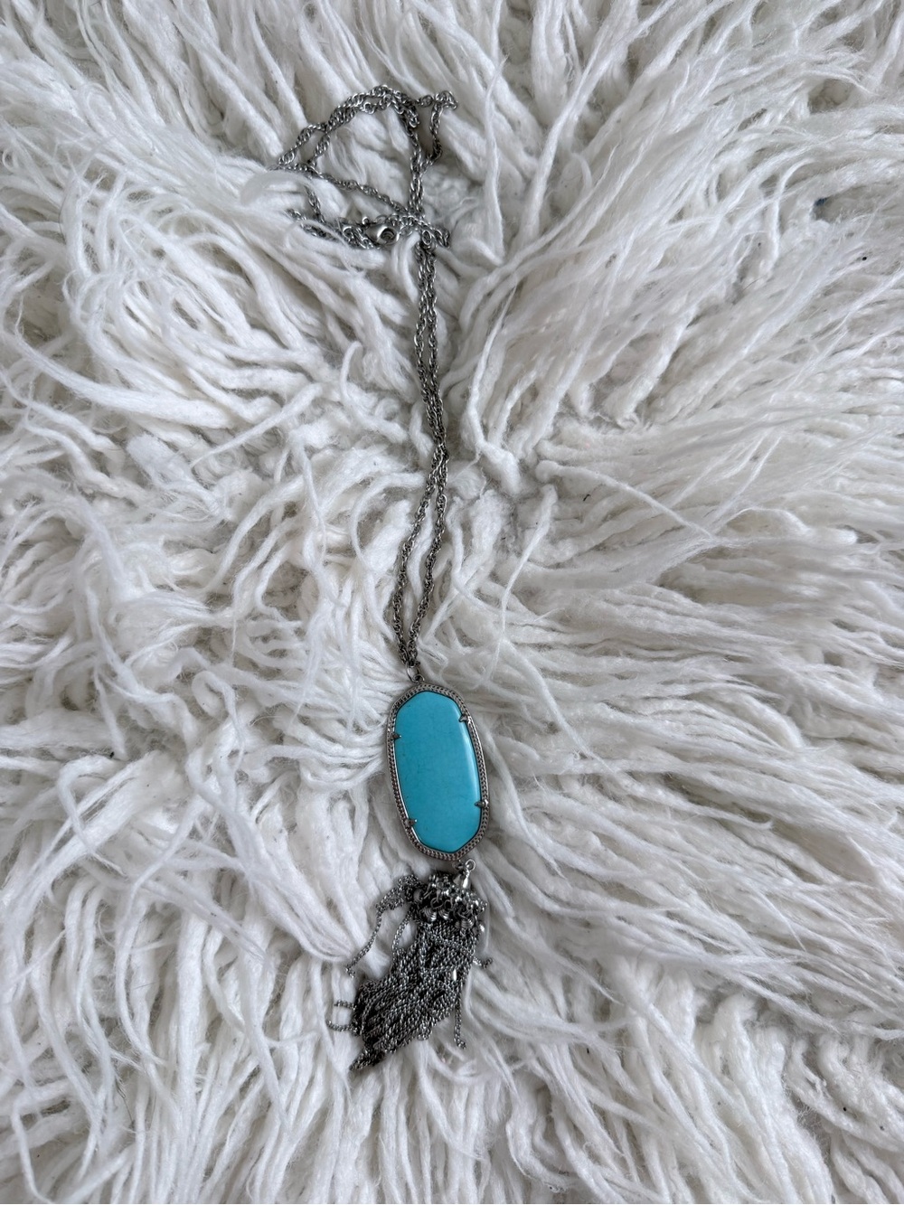 Kendra Scott Rayne Silver-Tone Turquoise Pendant Necklace with Tassel